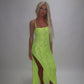 LIMITED EDITION HAND MADE AND DESIGNED IN HOUSE: Neon yellow Split leg dress