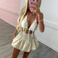 Beige Shirred High Waist Bubble Skirt