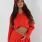 Red tailored zip up jacket and pleated skirt set