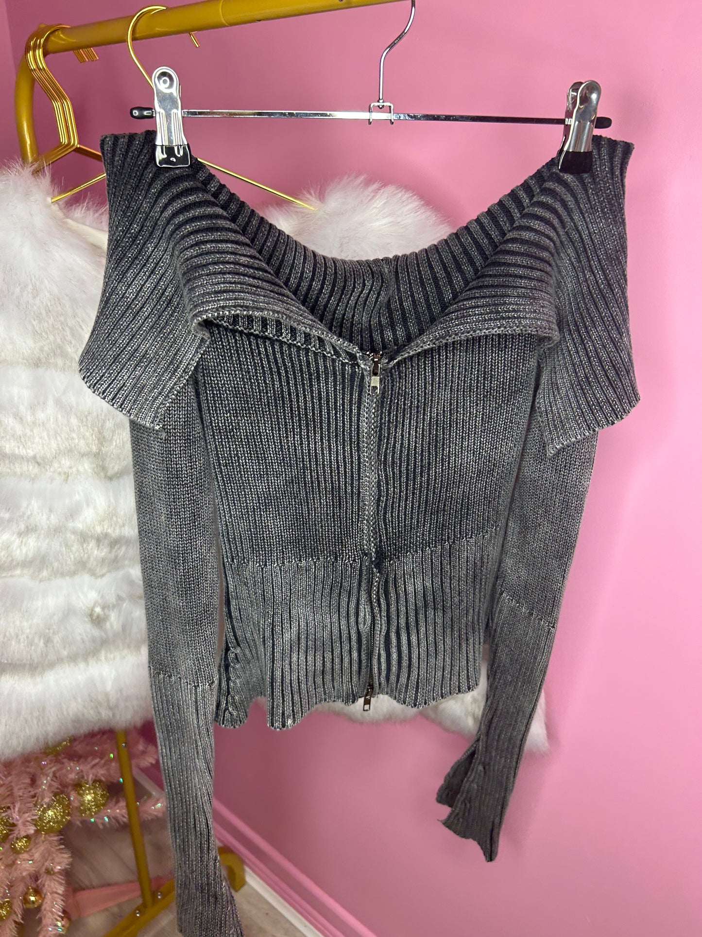 Bardot ribbed zip up cardigan