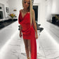 Red draped asymmetric sequins dress