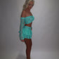 LIMITED EDITION HAND MADE AND DESIGNED IN HOUSE: Blue frilly Rara skirt top and sleeves three piece