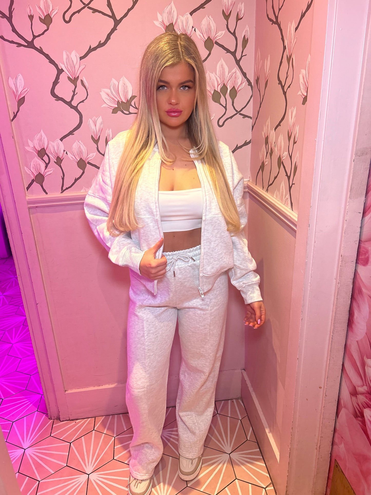 Grey plush wide leg tracksuit