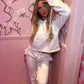 Off white Eyelet Lace Up Detail Hoodie & Jogger Fleece tracksuit