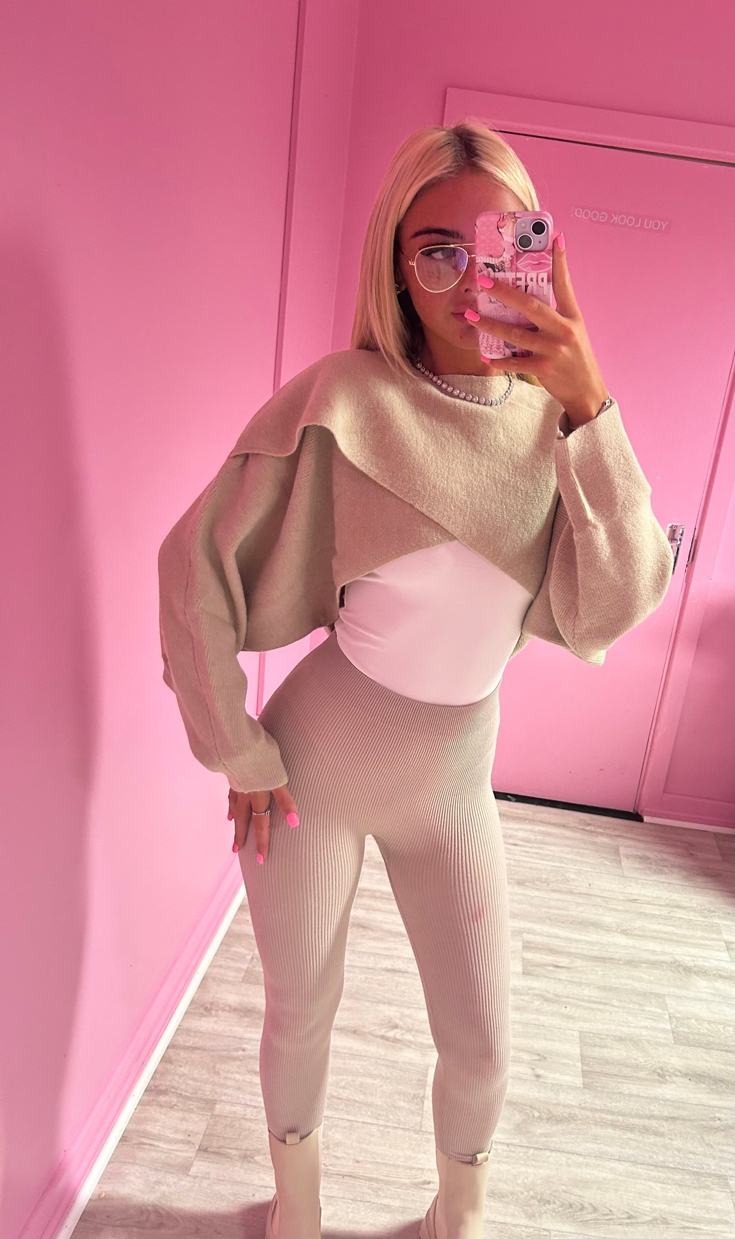 Beige Cropped wrap jumper