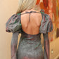 LIMITED EDITION HANDMADE & DESIGNED IN HOUSE: Silver sparkle puff sleeve dress