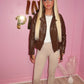 PU Brown belted biker jacket