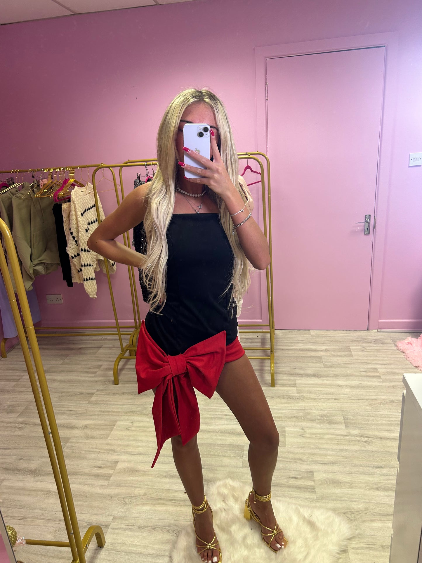 Black and red bow front mini dress