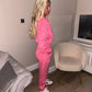 Pink ruched sleeve tracksuit