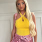 Yellow Halter Neck Bodysuit with gold buckle