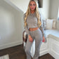 Taupe cropped zip hoodie and bell bottom trouser set