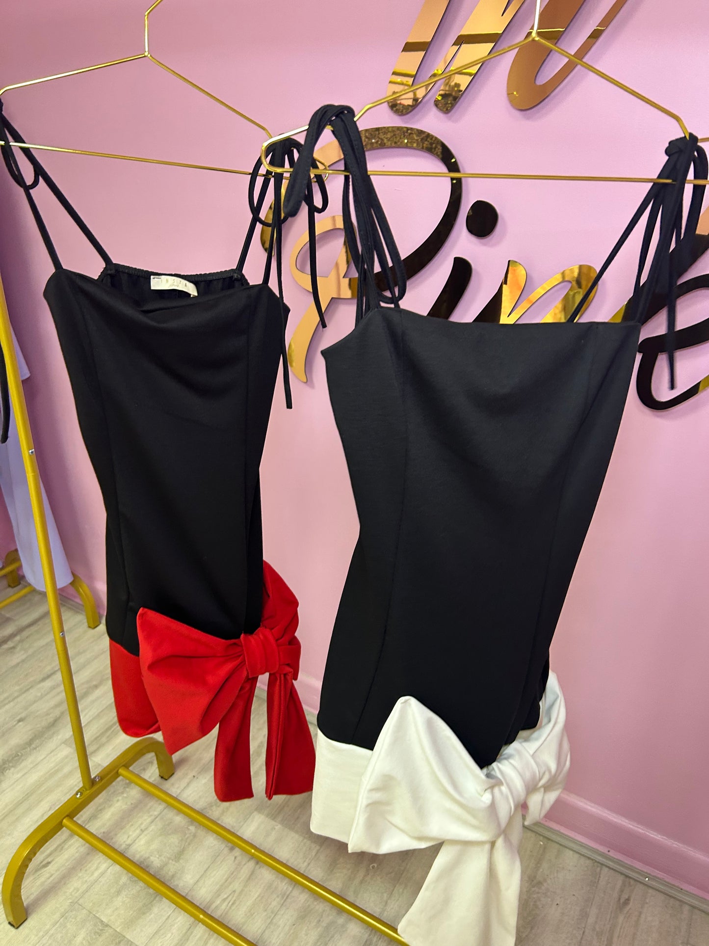 Black and red bow front mini dress