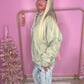Sage green ruched sleeve ribbon hoodie