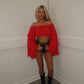 Red chiffon layered Bardot top