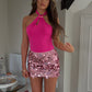 Fuchsia Halter Neck Bodysuit with gold buckle
