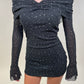 Lurex embellished Bardot mini dress