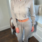 Taupe cropped zip hoodie and bell bottom trouser set