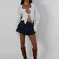 White lace up long sleeve top