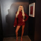Burgundy flared sleeve dress