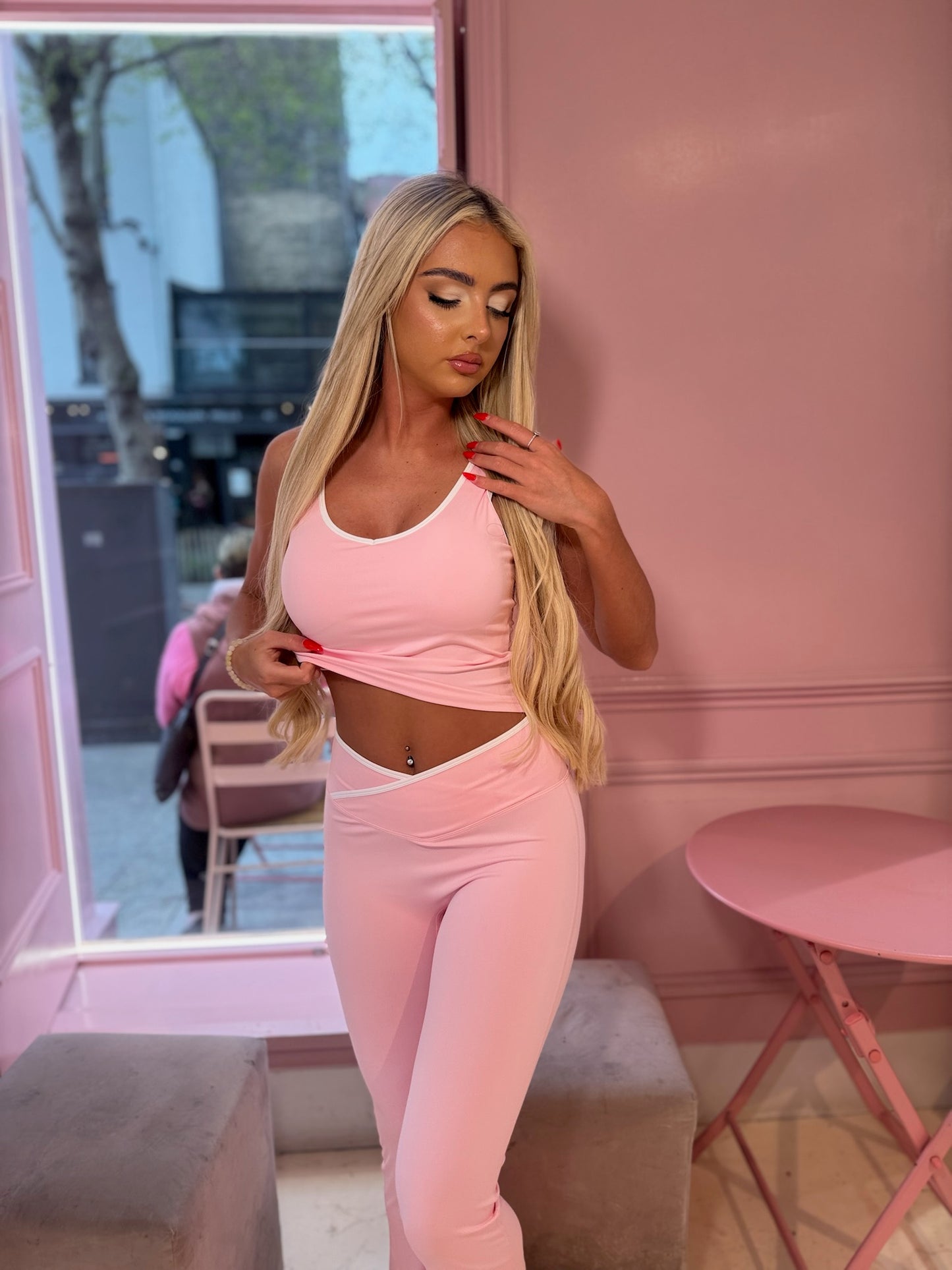 Pink v waist gym co-ord