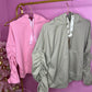 Sage green ruched sleeve ribbon hoodie