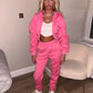 Pink ruched sleeve tracksuit