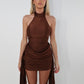 Brown slinky draped dress