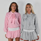Grey bow blouse and puff ball skirt set