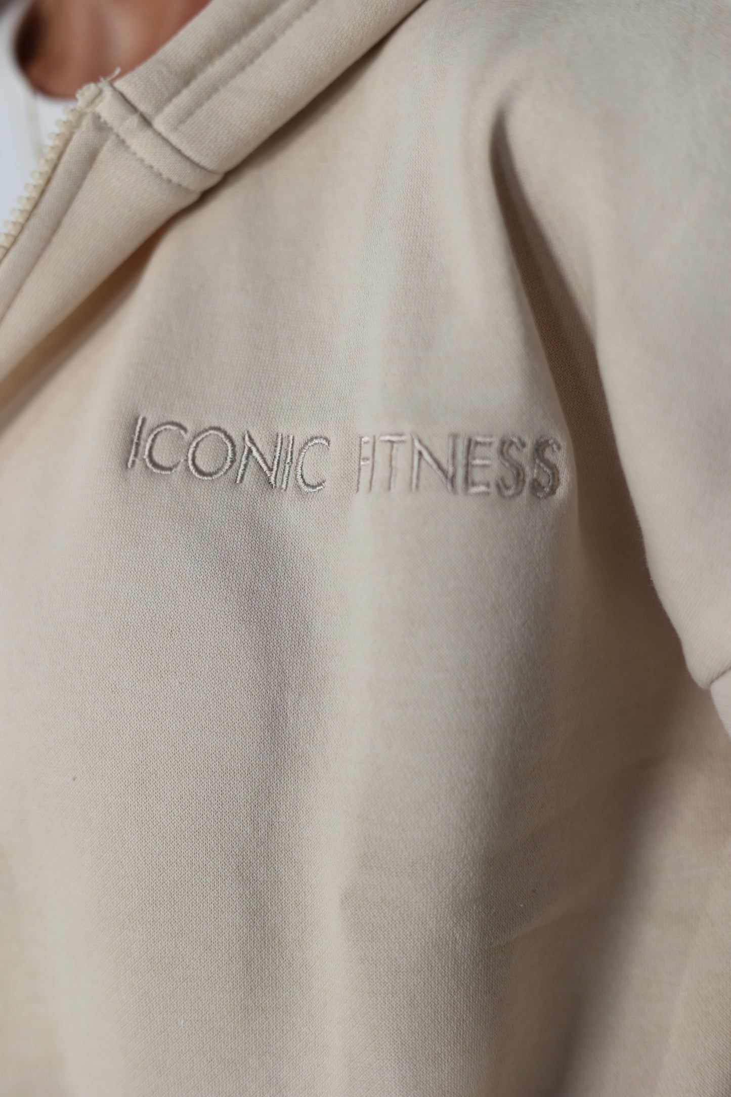 Beige iconic zip up hoodie