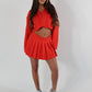 Red tailored zip up jacket and pleated skirt set