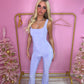 Purple slinky vest top and flared bottoms set