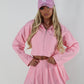 Pink tailored zip up jacket and pleated skirt set