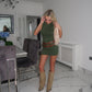 Khaki Double Belted Round Neck Mini Dress
