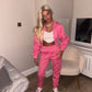 Pink ruched sleeve tracksuit