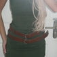 Khaki Double Belted Round Neck Mini Dress