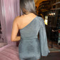 One shoulder lurex mini dress