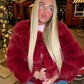 Luxury wine faux fur 3/4 sleeve coat