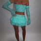 LIMITED EDITION HAND MADE AND DESIGNED IN HOUSE: Blue frilly Rara skirt top and sleeves three piece