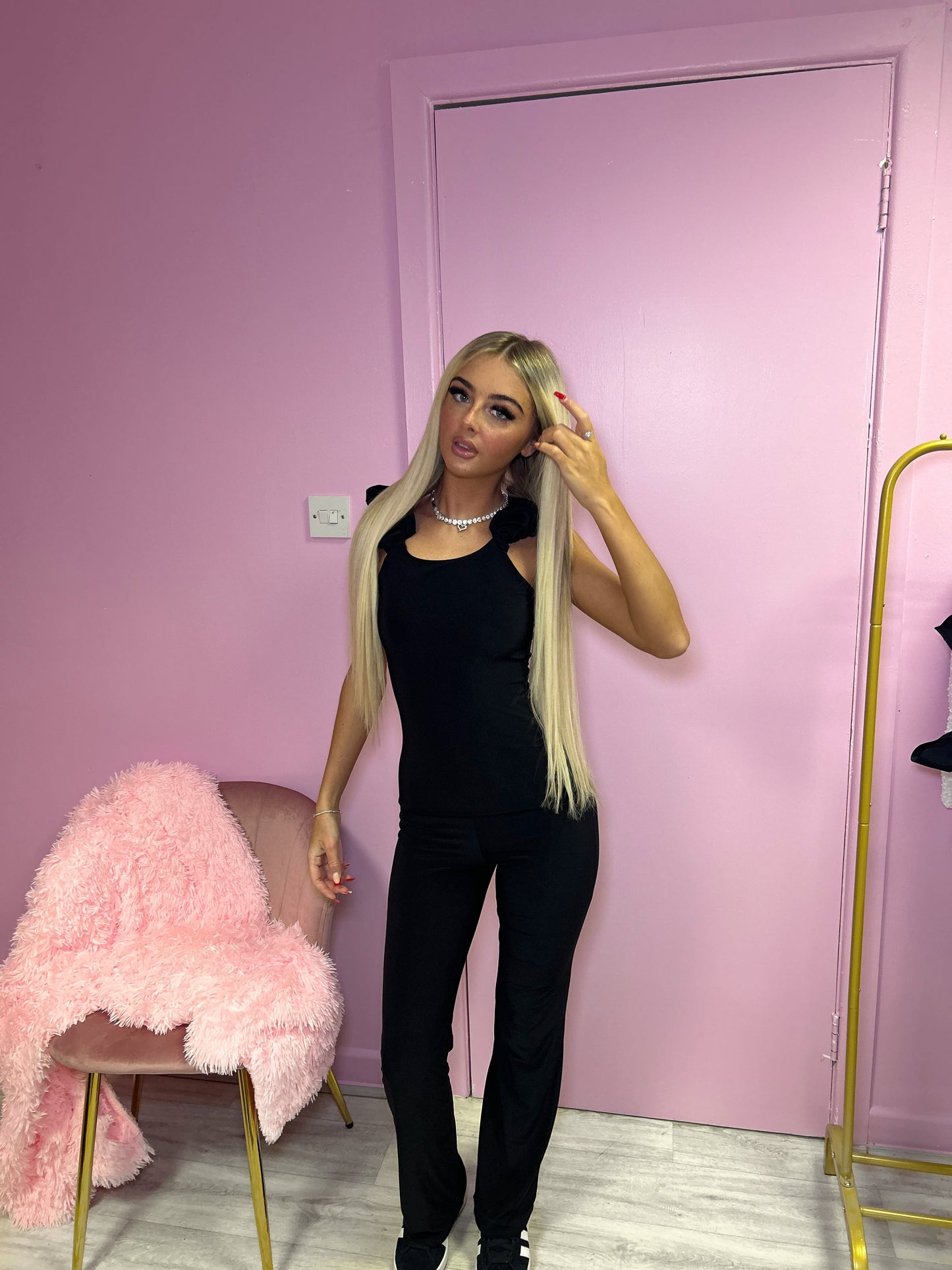Luxury black ruffle top