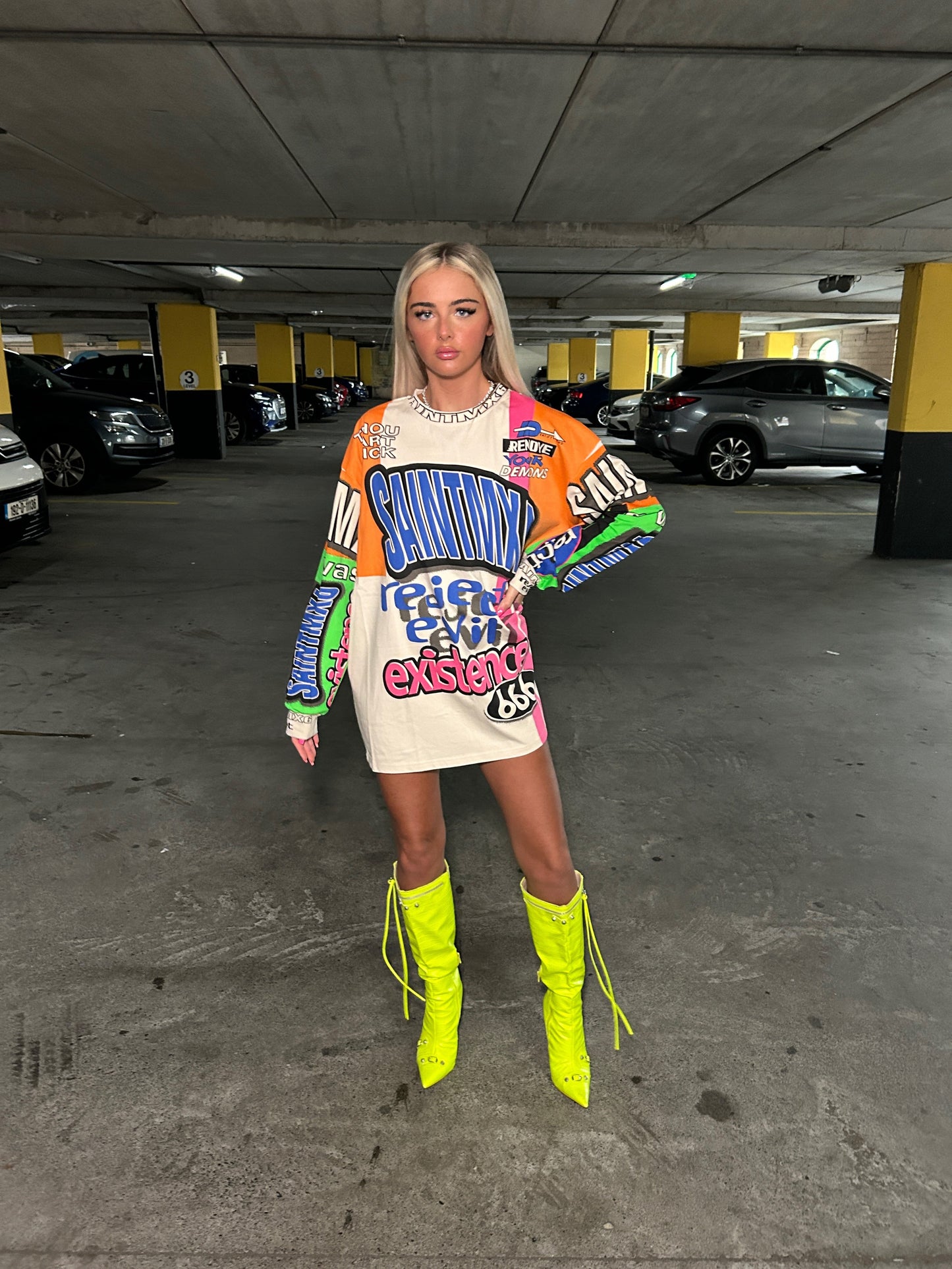 Graffiti over sized jumper dress