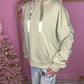 Sage green ruched sleeve ribbon hoodie