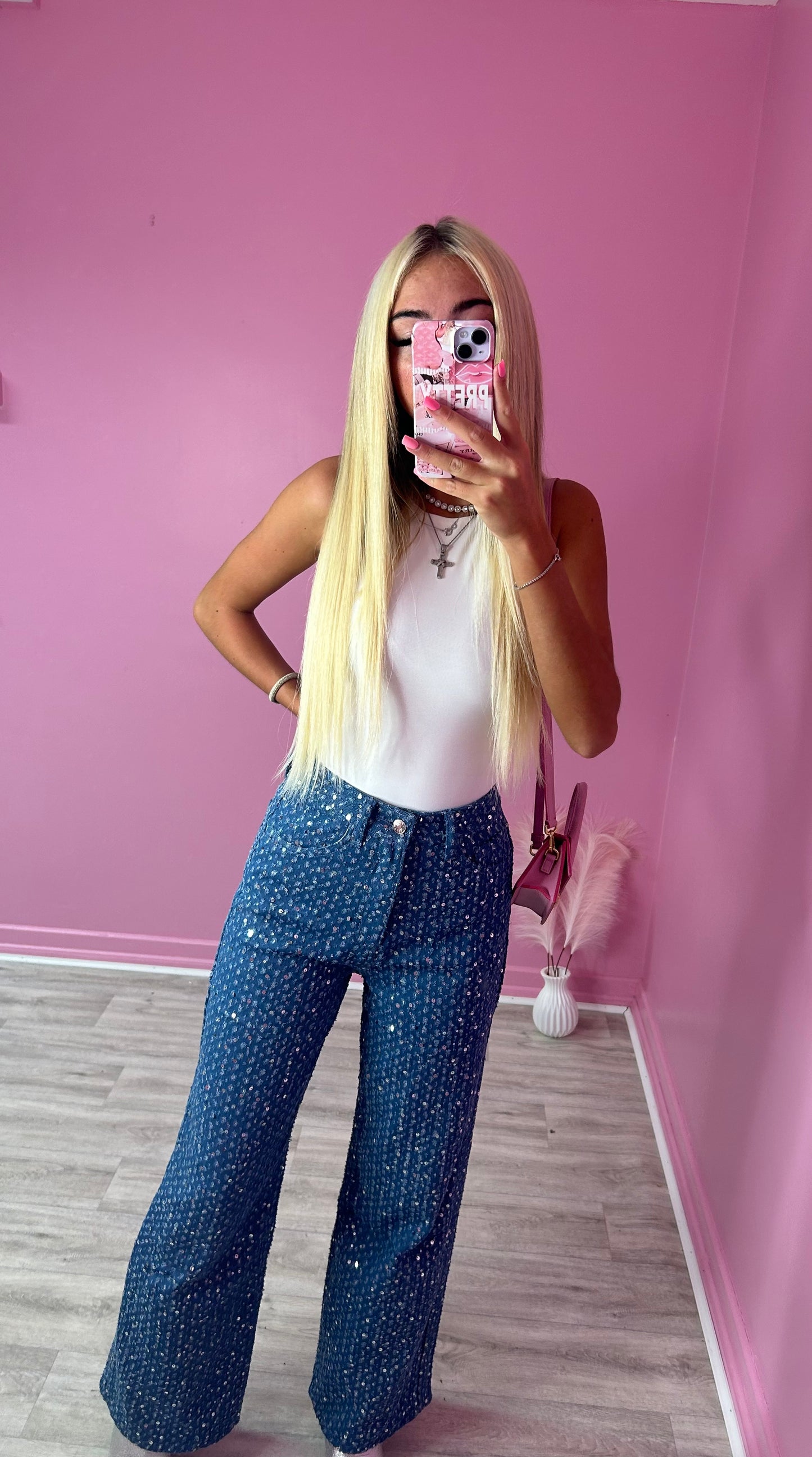 Sequin wide leg jeans