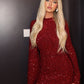 Burgundy flared sleeve dress