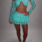LIMITED EDITION HAND MADE AND DESIGNED IN HOUSE: Blue frilly Rara skirt top and sleeves three piece