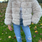 Luxury Cream Faux fur 3/4 length sleeve fur coat