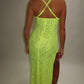 LIMITED EDITION HAND MADE AND DESIGNED IN HOUSE: Neon yellow Split leg dress