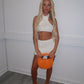 White halter neck knit skirt co ord