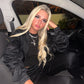 Black ruched sleeve tracksuit
