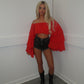 Red chiffon layered Bardot top