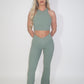 GYM GIRL ERA EXCLUSIVE Sage green sculpt V waist flared bottoms